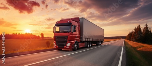 Wallpaper Mural Freight trucks transporting cargo on the road for commercial shipping and express delivery. Torontodigital.ca