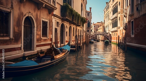 Gondola in Venice, Italy. Panoramic view of Venice. © I