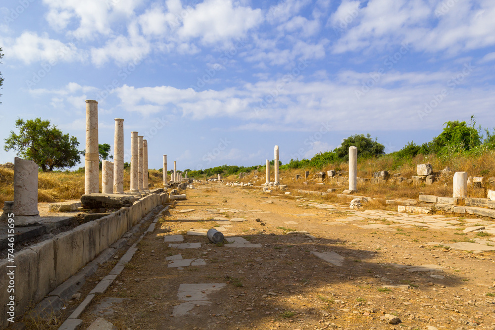 Ancient ruins of Greek buildings in Side, Turkey