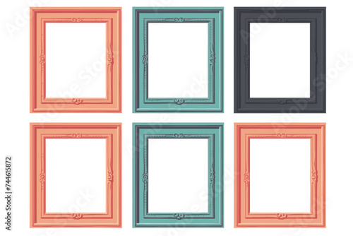 Photo frame on wall in a flat style. Blank photo frame vector illustration.