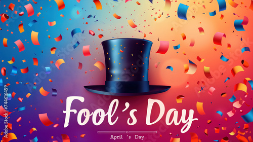 Wallpaper Mural Festive April Fool's Day Celebration with Magic Hat and Colorful Confetti. Torontodigital.ca