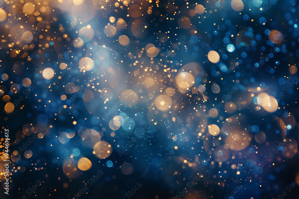 Abstract Bokeh Background: Fireworks in Blue and Gold, for Holiday, Christmas and festivals - obrazy, fototapety, plakaty 