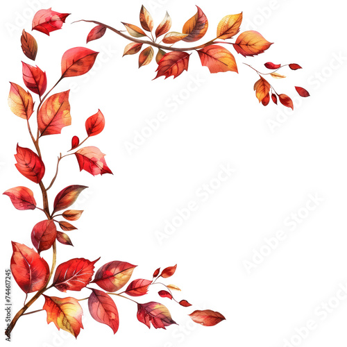 Autumn foliage corner borders in watercolor style on a transparent background. Generative Ai