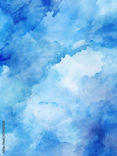 Blue and White Clouds Painting in Sky. Printable Wall Art.