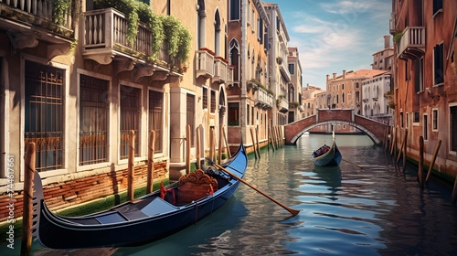Panoramic view of Venice canal with gondola, Italy © I