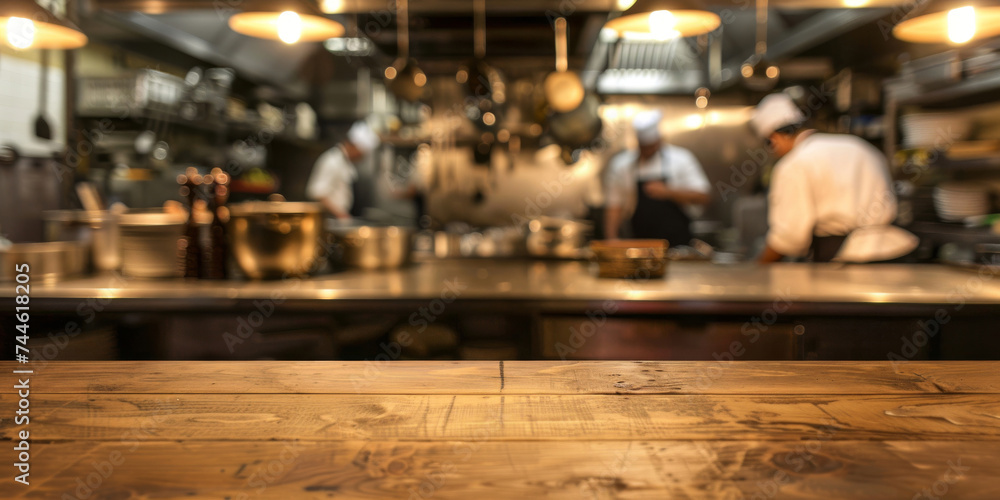 Chefs at Work in a Bustling Restaurant Kitchen During Evening Service Chefs at Work in a Bustling Restaurant Kitchen During Evening Service