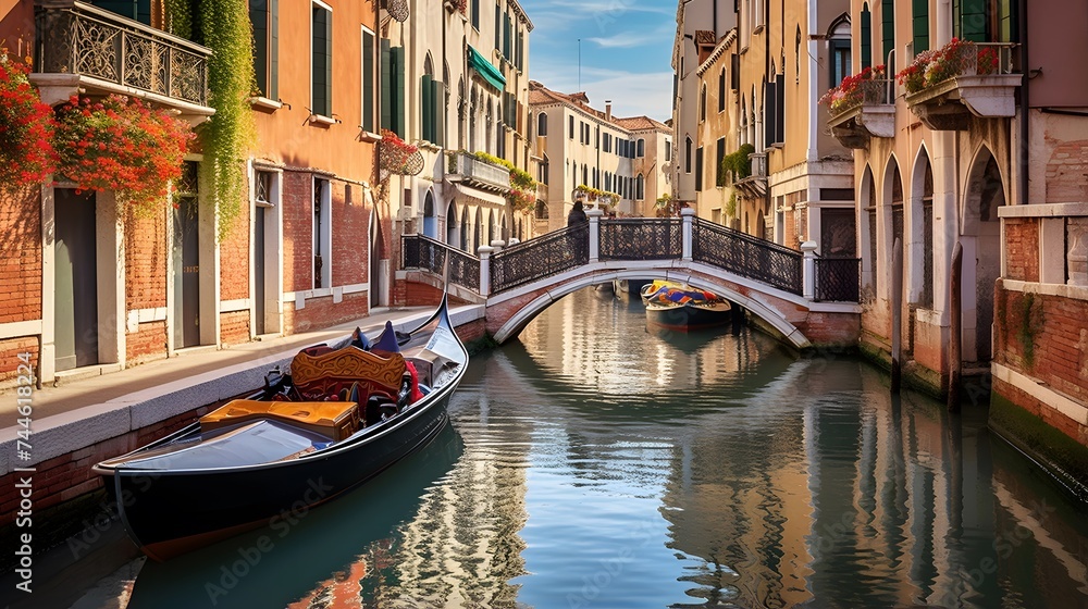 Canal in Venice, Italy. Panoramic view of the city.