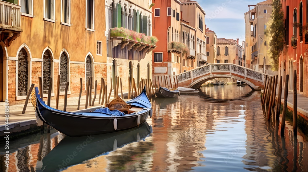 Gondola in Venice, Italy. Panoramic image.