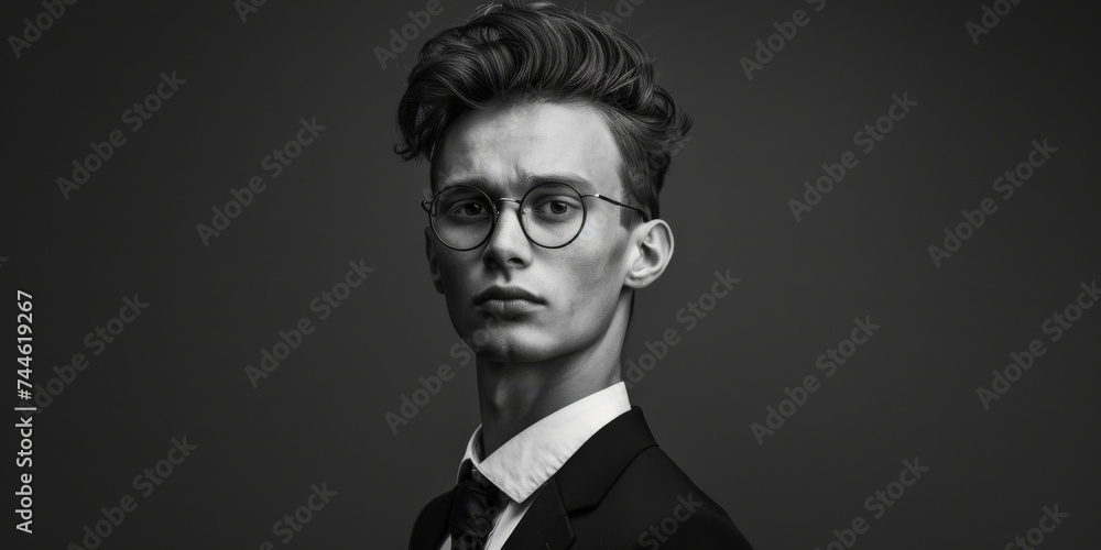 Young Man in Suit and Tie Wearing Glasses Young Man in Suit and Tie Wearing Glasses