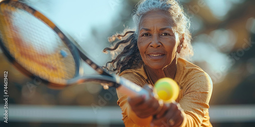 Woman Hitting Tennis Ball With Tennis Racquet © Lidok_L
