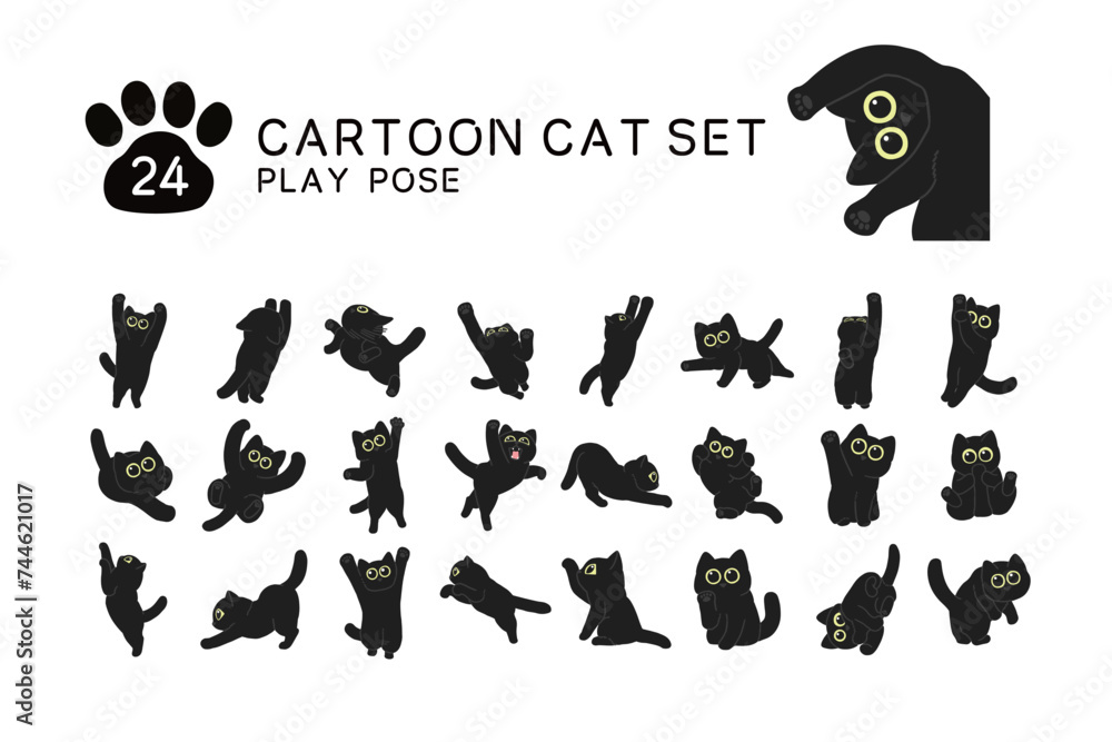 Cartoon touch cat illustration set - obrazy, fototapety, plakaty 