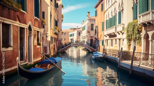 Venice canal with gondolas  Italy. Panoramic view