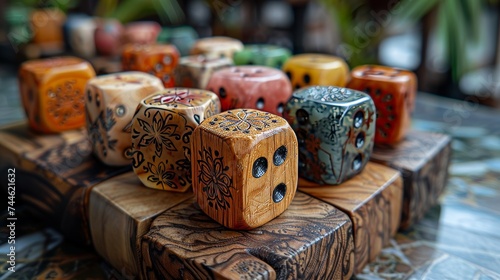 The EID MUBARAK is composed of wooden dice. Closeup of the dice.