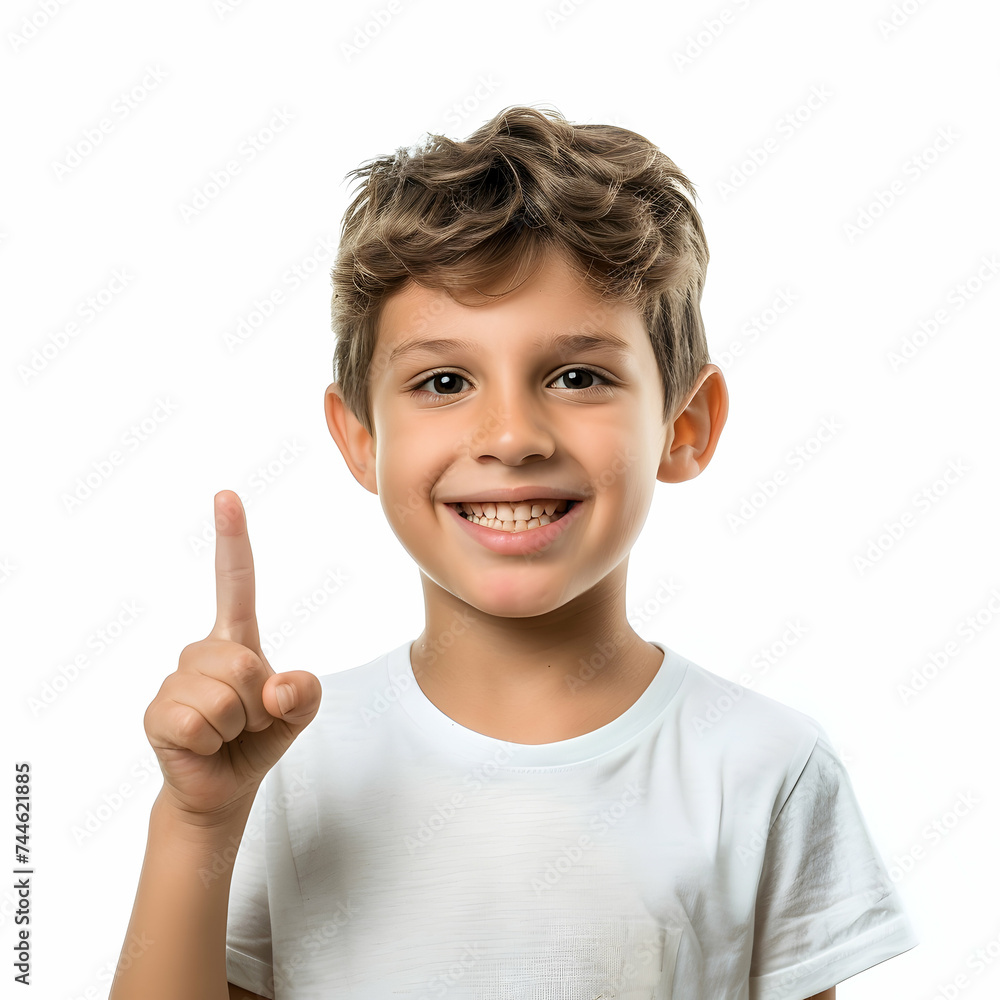 Portrait of cheerful kid boy showing good idea on fingers - isolated over white background Portrait of cheerful kid boy showing good idea on fingers - isolated over white background