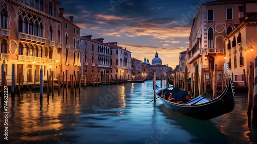 Gondola on the Grand Canal in Venice, Italy at sunset © I