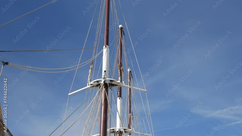 ship mast against the blue sky close-up, video shot from top to bottom ship mast against the blue sky close-up, video shot from top to bottom