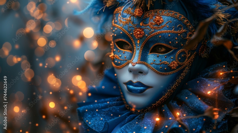 Venetian Mask With Abstract Bokeh Lights - Masquerade Disguise Concept