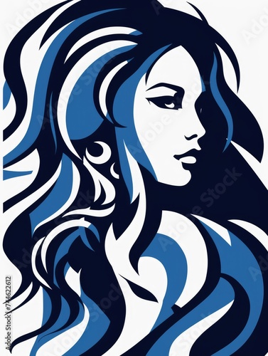 Womans Face With Blue Hair. Printable Wall Art.