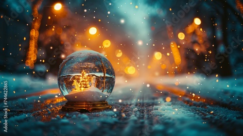 A snowglobe in the midst of Eve Night - a wish concept on an abstract defocused background