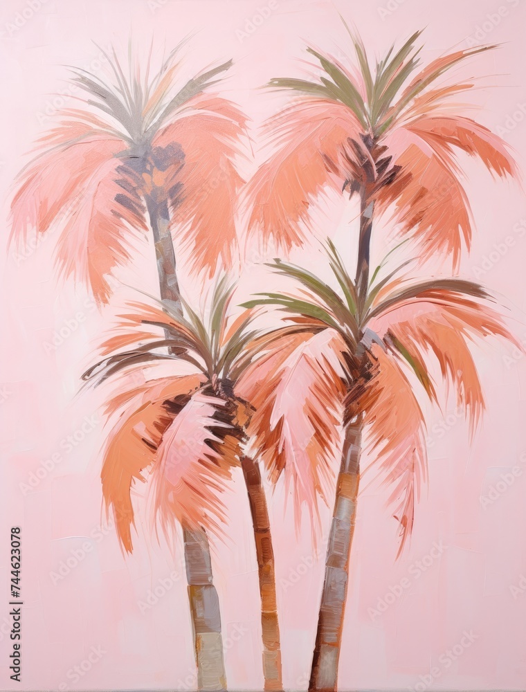 Fototapeta premium Three Palm Trees Against Pink Background. Printable Wall Art.