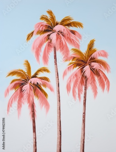 Three Pink Palm Trees Against a Blue Sky. Printable Wall Art.