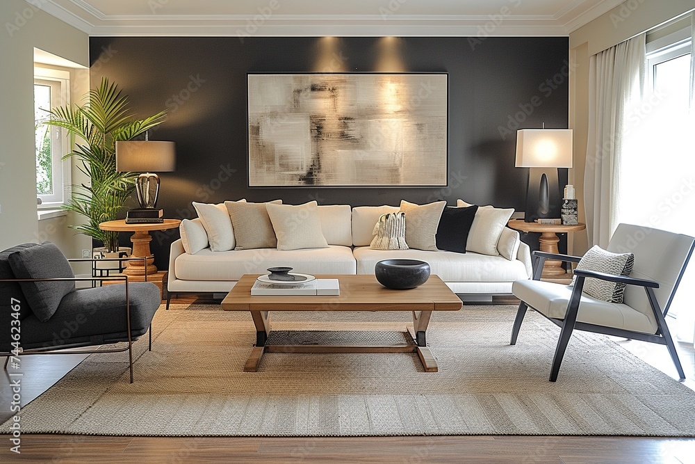 Fototapeta premium Contemporary Elegance: Minimalist Living Room,Modern Minimalist Home Decor