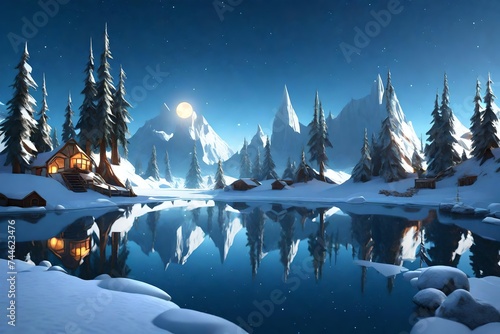 winter landscape with mountains and moon