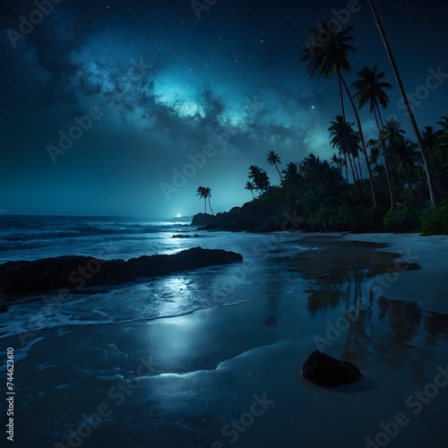 Summer Beaches A moonlit beach under a starry sky with