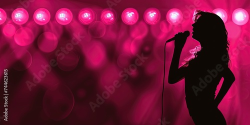 Silhouette of female Singer on Stage with Pink Lights
