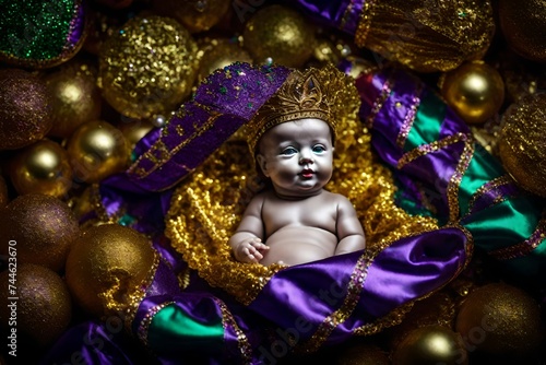 golden christmas angel with cute baby