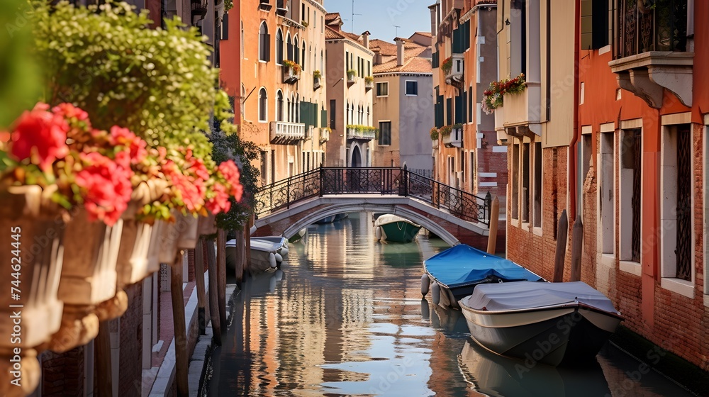 Canal in Venice, Italy. Panoramic view of the canal and colorful houses