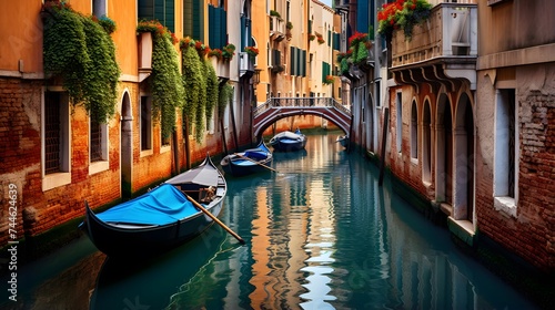 Venice, Italy. Panoramic view of a canal in Venice. © I