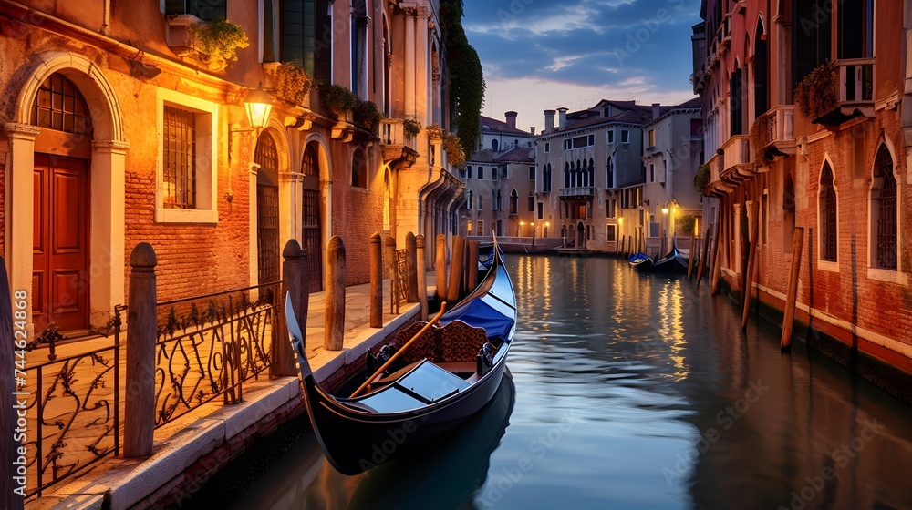 Venice, Italy. Panoramic view of the Grand Canal at dusk.