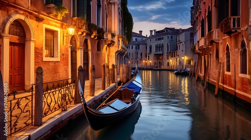 Venice  Italy. Panoramic view of the Grand Canal at dusk.