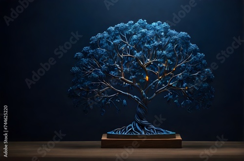 Abstract tree deep root system isolated on blue background . A symbol of growth, density of roots, resilience, hope, winning, never give up, strength, struggle, persistence, motivation.  photo