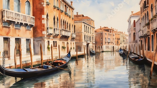 Panoramic view of Venice canal with gondolas. Italy © I