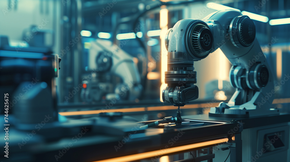 modern robotic arm working in a factory, concept of AI automation, futuristic artificial intelligence technology modern robotic arm working in a factory, concept of AI automation, futuristic artificial intelligence technology