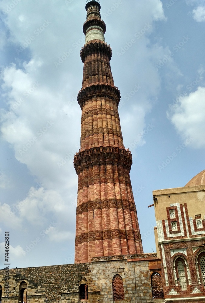 Qutub Minar Tower in New Delhi, India. Minaret. Qutub Minar New Delhi.
