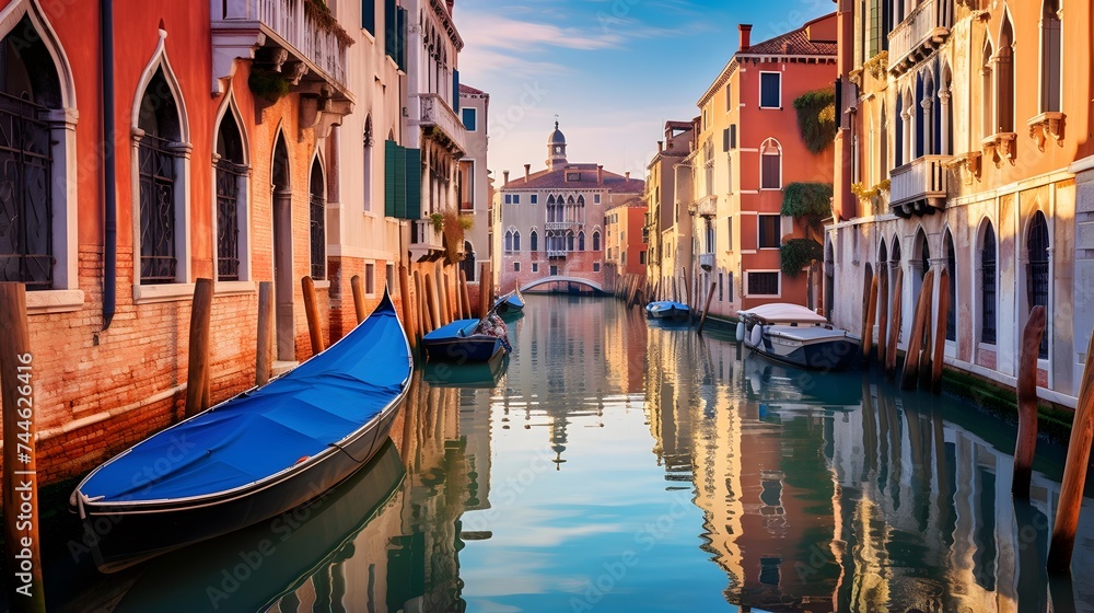 Panoramic view of the canal and houses in Venice, Italy