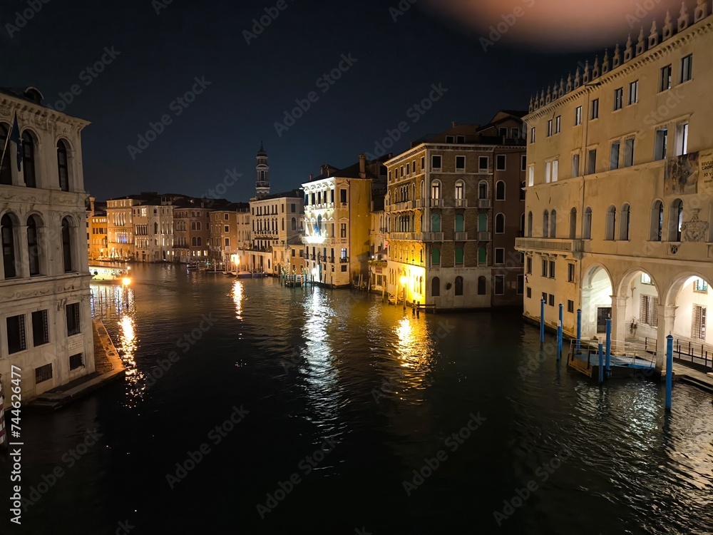 Venice, Grand Canal seen from the Rialto Bridge at night