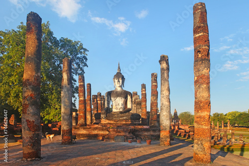 Ruins of the Sukhothai Historical Park at dusk, Thailand