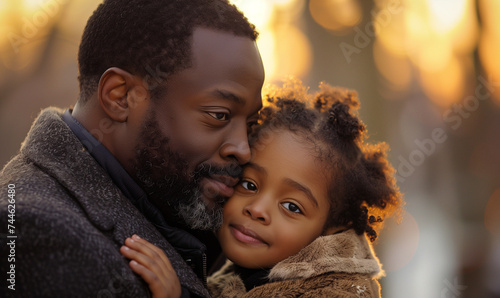 Candid african American father and child spending time together in nature. Father's Day concept. Inclusive and diverse family. Unconditional love. AI generated
