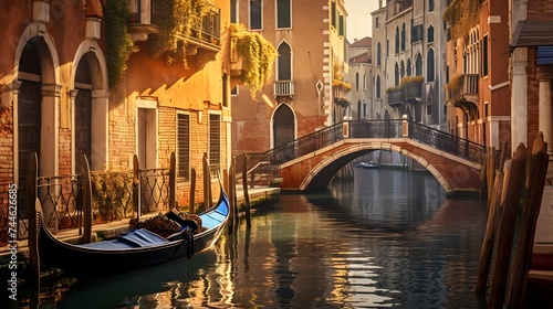 Panoramic view of the canal with gondolas, Venice, Italy © I