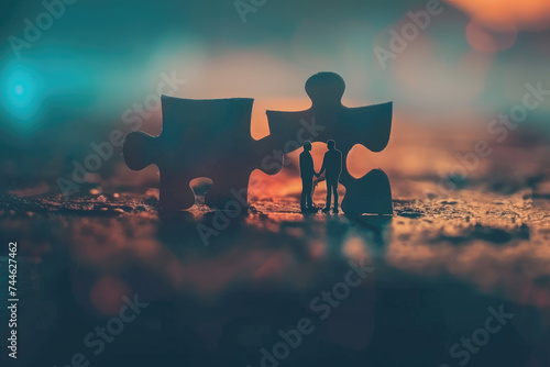 connecting couple puzzle piece, new project start up, success, goals target, business, love, connection concept photo