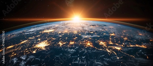 The Internet, IoT, cyberspace, innovation, big data science, digital finance, and blockchain. An overview of telecommunication technology viewed from space.