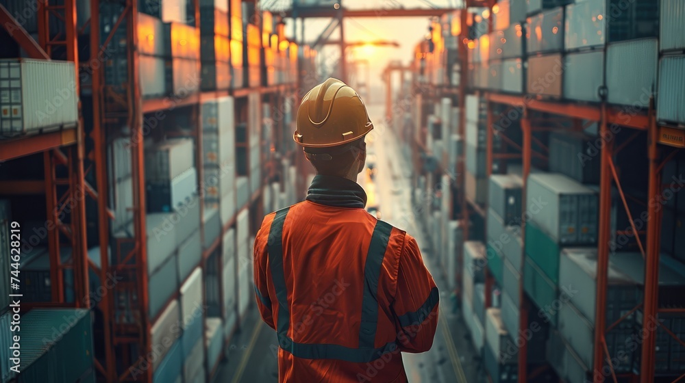 A construction worker in a logistic shipping company. Generative AI. A construction worker in a logistic shipping company. Generative AI.