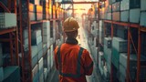 A construction worker in a logistic shipping company. Generative AI.