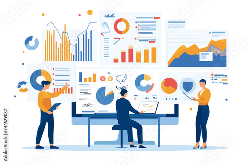 Strategic Financial Planning, Team Collaboration in Business Growth, Technology Integration in Market Analysis, Finance Team Using Tech for Economic Forecasting, Businessmen Analyzing Financial Data.