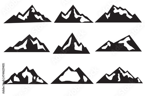 Mountain silhouette 9 set. Rocky mountains icon or logo collection. Vector illustration, eps10