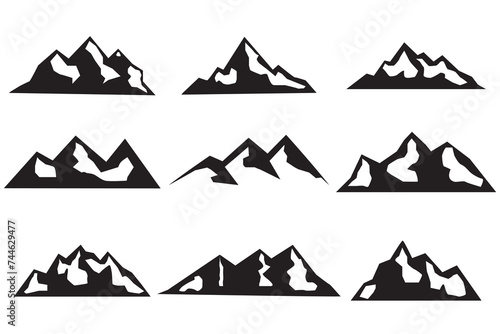 Mountain silhouette set. Rocky mountains icon or logo collection. Vector illustration.